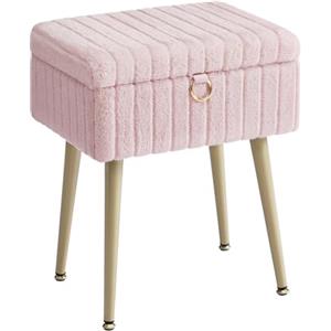SONGMICS Sgabello da Trucco, Pouf Contenitore, Poggiapiedi, Gambe in Metallo, Imbottito, Piedini Regolabili, Soggiorno Camera da letto Cabina Armadio, Rosa Pastello LOM505SZ02