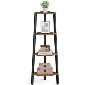 VASAGLE Libreria Angolare a 4 Ripiani, Scaffale ad Angolo, Portaoggetti, Porta Piante per Soggiorno, Stile Industriale, Struttura in Acciaio, Marrone Vintage e Nero LLS34X