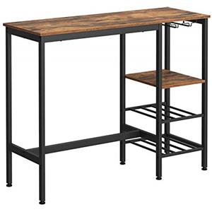 VASAGLE Tavolo Alto, Tavolo da Pranzo, Tavolo da Bar, con Portabicchieri e Portabottiglia, per Soggiorno, Cucina, 110 x 40 x 90 cm, Industriale, Marrone Vintage e Nero LBT013B01