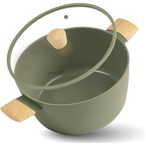 Römertopf Pentola 26 cm con Coperchio in Vetro - Alluminio con Rivestimento Antiaderente in Ceramica Svizzera ILAG - 6,1 L - Per Induzione, Gas ed Elettrico - Verde