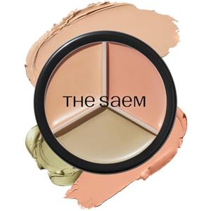 The Saem THESAEM Cover Perfection Triple Pot Concealer - Correttore in 3 colori con tonalità Beige chiaro, Verde e Pesca - Copertura totale per correggere e nascondere rossori, occhiaie, 01 Correct Beige