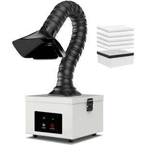 TECKZOON Aspiratore fumi da 45W con filtro complesso 2-in-1, estrattore da tavolo 207 m³/h con 4 prefiltro di ricambio, purificatore portatile per fumi di saldatura, vapori laser e polveri sottili (Bianco)