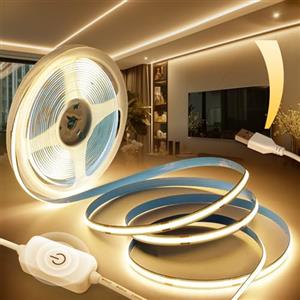 BRIMETI Strisca LED COB USB 5M Autoadesivo Tubo LED Bianco Caldo 3000K 5V, 320LEDs/M Strisce LED Dimmerabili Larghezza 8mm Retroilluminazione TV, Nastro Luci Flessibile, per Cucina, Camera da Letto