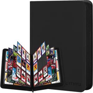 WITHYU Album da Collezione per Carte con 9 Tasche, Capienza 540 Carte - Portacarte Impermeabile con Caricamento Laterale e Cerniera per TCG, Calcio & Collezione, Portatile (Nero)