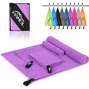 Pameil Asciugamano Microfibra Set di 3 (Asciugamano da Bagno Grande 160x80cm +2 Pezzi Asciugamano Piccolo 80x40cm) Telo Microfibra per Backpacker, Asciugamani Palestra ad Asciugatura Rapida (Viola)