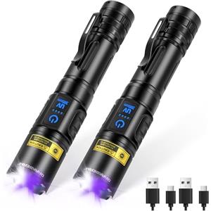 DARKBEAM Torcia UV 395 nm luce nera alto lumen LED potente, lampada di wood ricaricabile USB Torce ultraviolette rilevatore di urina per animali domestici minerali, vetro uranio, resina, 2 Pack