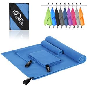 Pameil Asciugamano Microfibra Set di 3 (Asciugamano da Bagno Grande 160x80cm +2 Pezzi Asciugamano Piccolo 80x40cm) Telo Microfibra per Backpacker, Asciugamani Palestra ad Asciugatura Rapida (Blu)