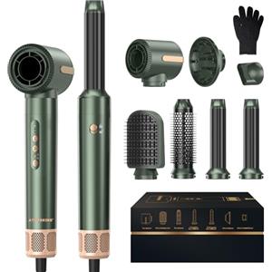 Atopskins 7 in 1 Asciugacapelli Hair Styler Atopskins 110000 giri/min Spazzola Asciugacapelli Multifunzione, Air Styler Set con Airflow Arricciacapelli,Spazzola Phon, per Arricciatura,Stiratura, Volumizzante