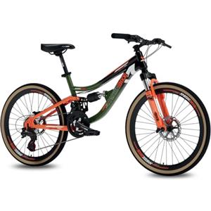 IBK Bicicletta Bici MTB 26'' Mountain Bike BIAMMORTIZZATA Pollici Ragazzo Cambio 21 Velocità Freni a Disco (Verde/Arancione)