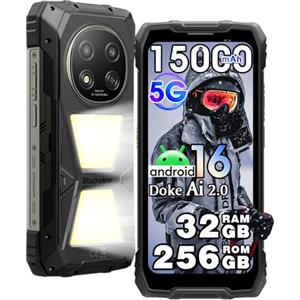 Blackview ROCK 2 PRO 5G Rugged Smartphone Lampada campeggio 400 lm, Android 16, 32GB+256GB AI telefono, 6.67 FHD+120Hz, 15000mAh, 16MP+13MP, Telefono Indistruttibile IP68&IP69K/WiFi 5/NFC/OTG/Nero