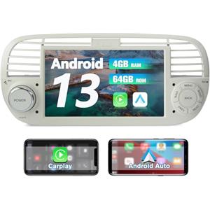 AWESAFE Android 13 (4GB+64GB) Autoradio per FIAT 500 7 Pollici Car Radio con CarPlay Android Auto Comandi al Volante BT FM DSP (bianco)
