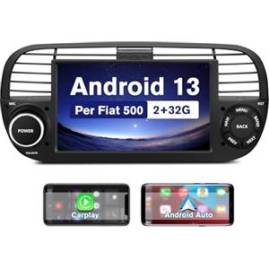 AWESAFE Android 13 Autoradio per Fiat 500 (2007-2015) 7 Pollici Car Radio con CarPlay/Android Auto GPS Bluetooth WIFI FM RDS Comandi al Volante (Non compatibile con 500C/500L/500X)