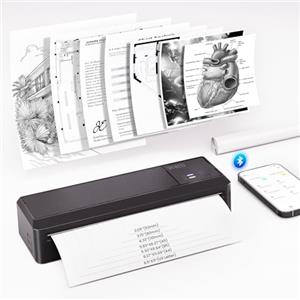 vretti Stampante Portatile A4, Stampante Termica Portatile A4 per Viaggio, Connessione Bluetooth per Smartphone, Compatibile con Android/iOS, Stampante da Viaggio per Casa, Studio