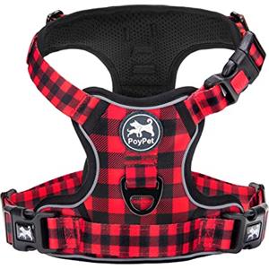 PoyPet Imbracatura per Cani No Pull, Pettorina Riflettente per Cani con Maniglia e Controllo Semplice, Perfetta per Allenamento Quotidiano, Passeggiate, Corsa (Rosso a Quadri, M)