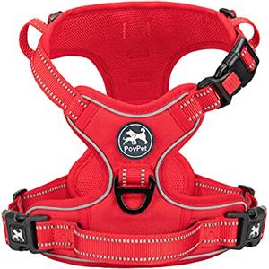 PoyPet Pettorina anti-tiro per cani, Pettorina riflettente per cani senza soffocamento, gilet morbidamente imbottito regolabile con semplice impugnatura di controllo per cani di piccola taglia (rosso