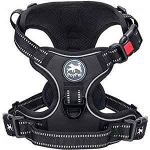 PoyPet No Pull Imbracatura riflettente per cani senza choke, gilet regolabile e morbido imbottito con impugnatura Easy Control per cani di piccola e grande taglia (nero, L)