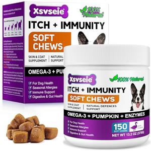 FuzzyUp Allergie Relief Dog Treats,Prurito Cane Compresse,Antiallergici Per Cani,Integratori per il Sollievo Della pelle Pruriginosa,Rafforza il Sistema Immunitario,Favorisce la Salute Della Pelle e del Pelo