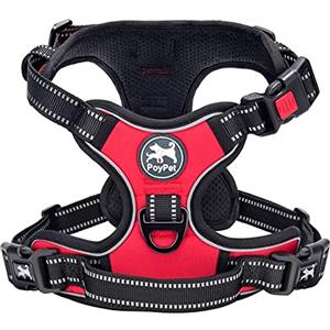 PoyPet Pettorina per cani senza tirare, Pettorina riflettente per cani senza collare, Pettorina regolabile, imbottita e morbida con impugnatura Easy Control per cani di taglia piccola a grande (Rosso