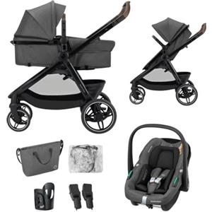 Maxi-Cosi Zelia S Trio2 Passeggino neonati 3 in 1, 0-4 anni, fino a 22 kg, Trio completo con passeggino reclinabile convertibile in carrozzina, seggiolino auto i-Size e borsa passeggino, Grigio Scuro
