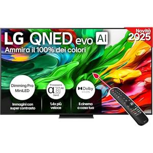 LG QNED evo AI QNED86 TV 75 pollici, Smart TV 4K, Processore α8 Gen2, Dimming Pro con MiniLED, webOS e telecomando puntatore con AI, Dolby Vision, Gaming con VRR e FreeSync 4K@144Hz, 75QNED86A6A 2025