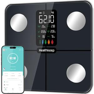 Healthkeep bilancia pesapersone impedenziometrica digitale con APP Bluetooth, display VA, frequenza cardiaca, 15 dati corporei, compatibile Android iOS, max 180kg/400lb, blu