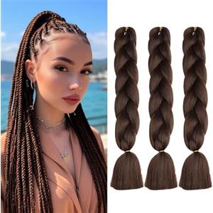 ShowJarlly Extension Per Treccine Africane 24",Kanekalon Treccia Capelli, Ombre Jumbo Treccia Extension Capelli Fibra treccia di scatola, Per Crochet Twist Intrecciare I Capelli (Marrone cioccolato)