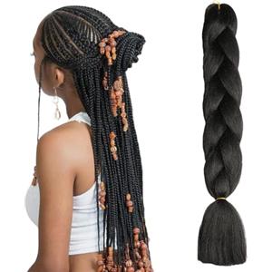 ShowJarlly Capelli per Treccine Africane Jumbo Treccia Capelli 24" Nero Morbido Extension per Treccine Africane 1 Pack Treccine Africane Extension Capelli（1B#）