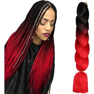 ShowJarlly Capelli per Treccine Africane Jumbo Treccia Capelli 24" Morbido Extension per Treccine Africane 1 Pack Treccine Africane Extension Capelli（Nero/Rosso#）