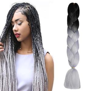 ShowJarlly Capelli per Treccine Africane Jumbo Treccia Capelli 24" Morbido Extension per Treccine Africane 1 Pack Treccine Africane Extension Capelli（Nero/Argento#）