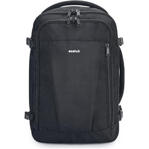 ECOHUB Zaino Ryanair 40x20x25 Zaino da Viaggio 13 Tasche Bagaglio a Mano Zaino Valigia Sotto il Sedile Maniglia Borsa Ryanair Aereo Ecologica in PET Riciclato da 20 Litri, Brevettato(Nero)