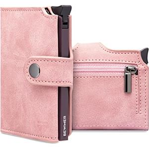 BEWMER v2 Portafoglio Uomo Slim In Similpelle Con Protezione RFID Anticlonazione - Porta Carte Di Credito Uomo E Donna Per 9 Tessere, Con Portamonete - Porta Tessere, Rosa Lilla