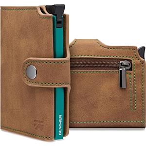 BEWMER v2 Portafoglio Uomo Slim In Similpelle Con Protezione RFID Anticlonazione - Porta Carte Di Credito Uomo E Donna Per 9 Tessere, Con Portamonete - Porta Tessere, Marrone Turchese