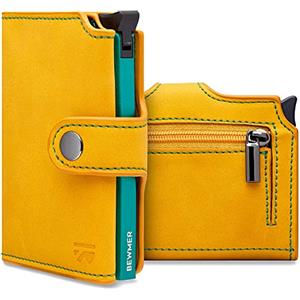 BEWMER v2 Portafoglio Uomo Slim In Similpelle Con Protezione RFID Anticlonazione - Porta Carte Di Credito Uomo E Donna Per 9 Tessere, Con Portamonete - Porta Tessere, Giallo Turchese