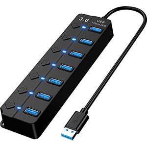 RUIZHI Hub USB 3.0 con 7 porte, USB Bar, USB Hub Active 3.0 con interruttori di alimentazione LED ON/OFF per MacBook, laptop, PC, USB e altri dispositivi