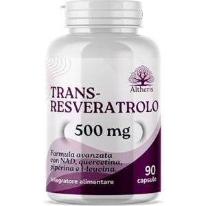 Altheris Trans Resveratrolo 500mg Puro NAD 90Cps con Quercetina L-Leucina e Piperina - Trans Resveratrolo Sirtuine, Polifenoli, Antietà, Antiossidante Naturale