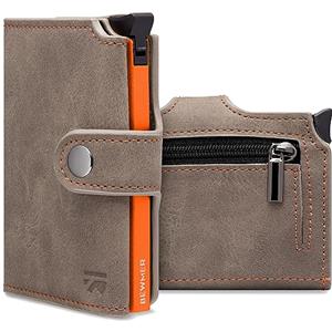 BEWMER v2 Portafoglio Uomo Slim In Similpelle Con Protezione RFID Anticlonazione - Porta Carte Di Credito Uomo E Donna Per 9 Tessere, Con Portamonete - Porta Tessere, Beige Arancione