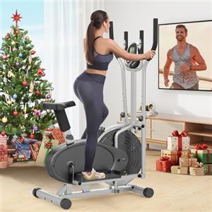 Cowmew Ellittiche, 2 in 1 Ellittica e Cyclette con Sedile, Monitor LCD, Resistenza regolabile, Pedali Antiscivolo, Macchina per l'allenamento Ellittico, Stepper per l'allenamento Cardio da Casa