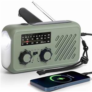 Fuhuihe Radio di Emergenza 3 in 1 con Manovella e Solare, Torcia LED, Powerbank 2000mAh, Radio AM/FM Portatile, Allarme SOS, Ricarica Rapida USB-C per Sopravvivenza e Campeggio