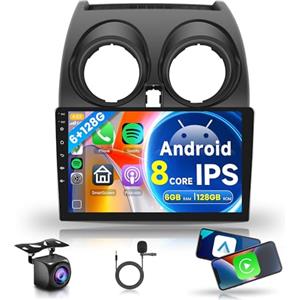 Rimoody 6G+128G 8 Core Wireless Carplay Android Autoradio per Nissan Qashqai J10 2006-2016 9 Pollici Autoradio con Android Auto GPS Navi WiFi Mirror Link Bluetooth FM/RDS/DSP EQ/USB/SWC Telecamera Posteriore
