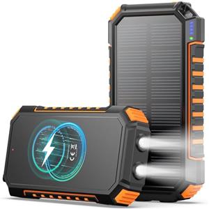 A ADDTOP Caricatore Solare Power Bank Wireless 20000mAh - USB C PD QC 3.0 Caricatore Portatile con 4 Uscita & Doppia Torcia, 15W Ricarica Rapida, Batteria Esterna per Smartphone, Tablets e Campeggio