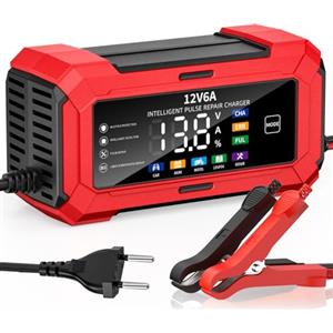 Husgw 12V 6A Caricabatteria per Auto Husgw, Sicurezza Carica Batteria Moto, 5 Modalità, Moto Carica Batteria Intelligente LCD per Auto, Moto, Barche, AGM