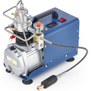CREWORKS Compressore PCP 300 Bar 4350 PSI con Auto-Stop, 1800W Pompa Alta Pressione 30MPA, Portata 50L/min con Raffreddamento Aria/Acqua per Ricarica Bombole Subacquee, Paintball e Carabine PCP