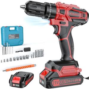 Olubfdh Trapano Avvitatore Batteria 21V, con Batterie 1×2000mAh, coppia 45 Nm max, 25 + 3 livelli di coppia (2 marce e LED), per casa e giardino fai da te (Rosso)
