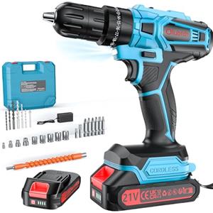 Olubfdh Trapano Avvitatore Batteria 21V, con Batterie 1×2000mAh, coppia 45 Nm max, 25 + 3 livelli di coppia (2 marce e LED), per casa e giardino fai da te (Blu)