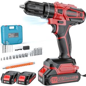 Olubfdh Trapano Avvitatore Batteria 21V, con Batterie 4000mAh, coppia 45 Nm max, 25 + 3 livelli di coppia (2 marce e LED), 2×2,0Ah Batterie, per casa e giardino fai da te (Rosso)