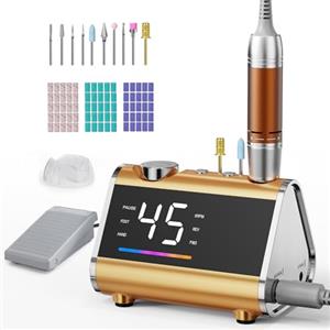 HOMEASY Fresa per Unghie Professionale 45000 Giri, Fresa Elettrica per Manicure e Pedicure con Schermo LCD HD e Pedale, Basso Rumore e Vibrazioni, Set con 10 Punte e 75 Cilindri Abrasivi