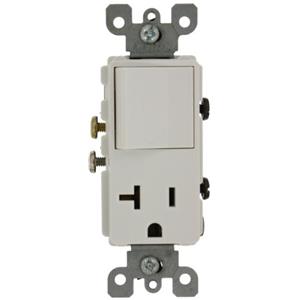 Leviton Decora 5636-W 20 Amp, 120 Volt, unipolare Decora, Interruttore Combinato CA, Grado Commerciale, Messa a terra, Bianco