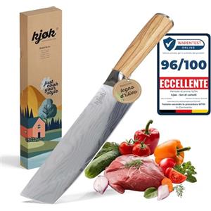 kjøk Premium Coltello da cuoco trinciante professionale nakiri durezza 58±2 HRC con custodia e manico in legno d'olivo, lama da 17cm stile coltello Damasco giapponese coltello da cucina asiatico