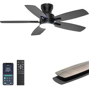 Ohniyou Ventilatori da soffitto con luce silenzioso, ventilatore da soffitto a basso profilo da 42 '' con telecomando/APP, Dimmerabile, moderno da incasso per camere da letto e cucine interne, nero
