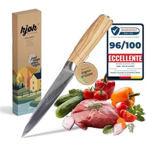 kjøk Coltello da cuoco trinciante professionale durezza 58±2 HRC lama da 13 cm manico in legno d'olivo, stile coltello da cucina premium Damasco giapponese coltello universale asiatico piccolo
